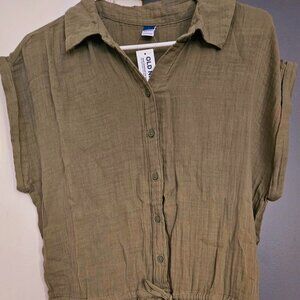 Waist-Defined Crinkle Gauze Romper
